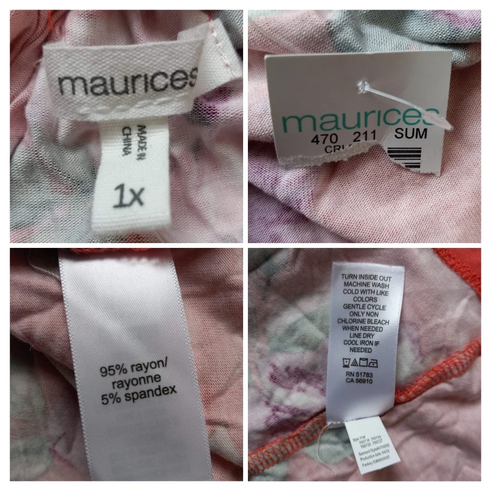 Maurices Floral Tank Top Knot Back Racerback 1X Orange Tropical Resortwear Flowy - Picture 8 of 8